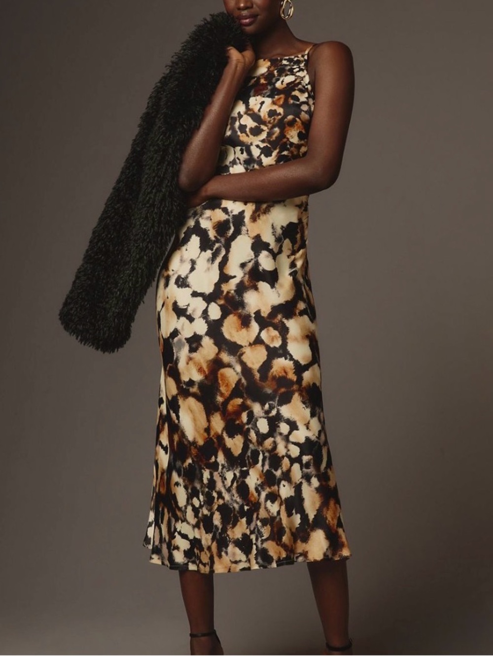 Anthropologie Conditions Apply size S maxi slip dress in brown, tan, cream print